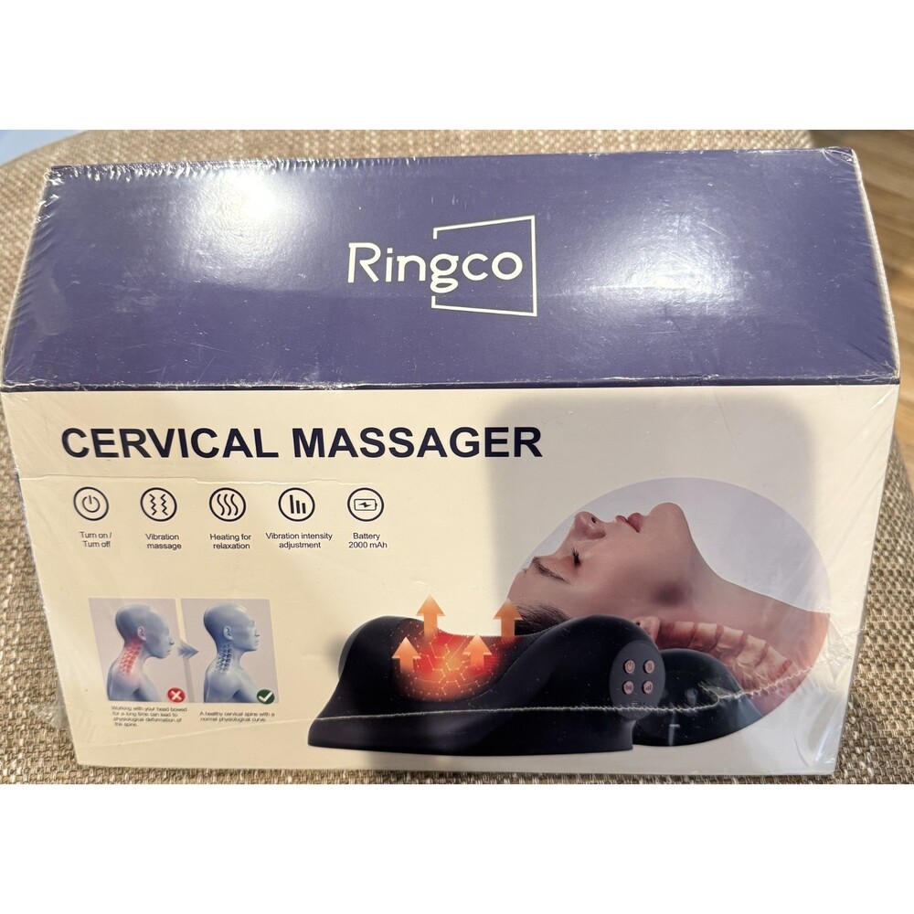 Ringco Heated Neck Massager Red Light Vibration Remote Control Adjustable, Black